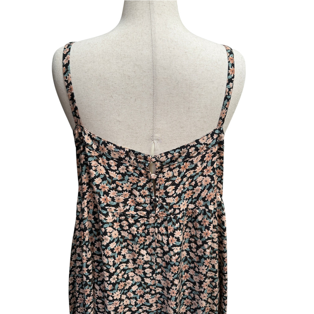 Natural Life Black Peach Floral Maxi Dress L/XL Square Neck Boho Cottagecore - Picture 6 of 16